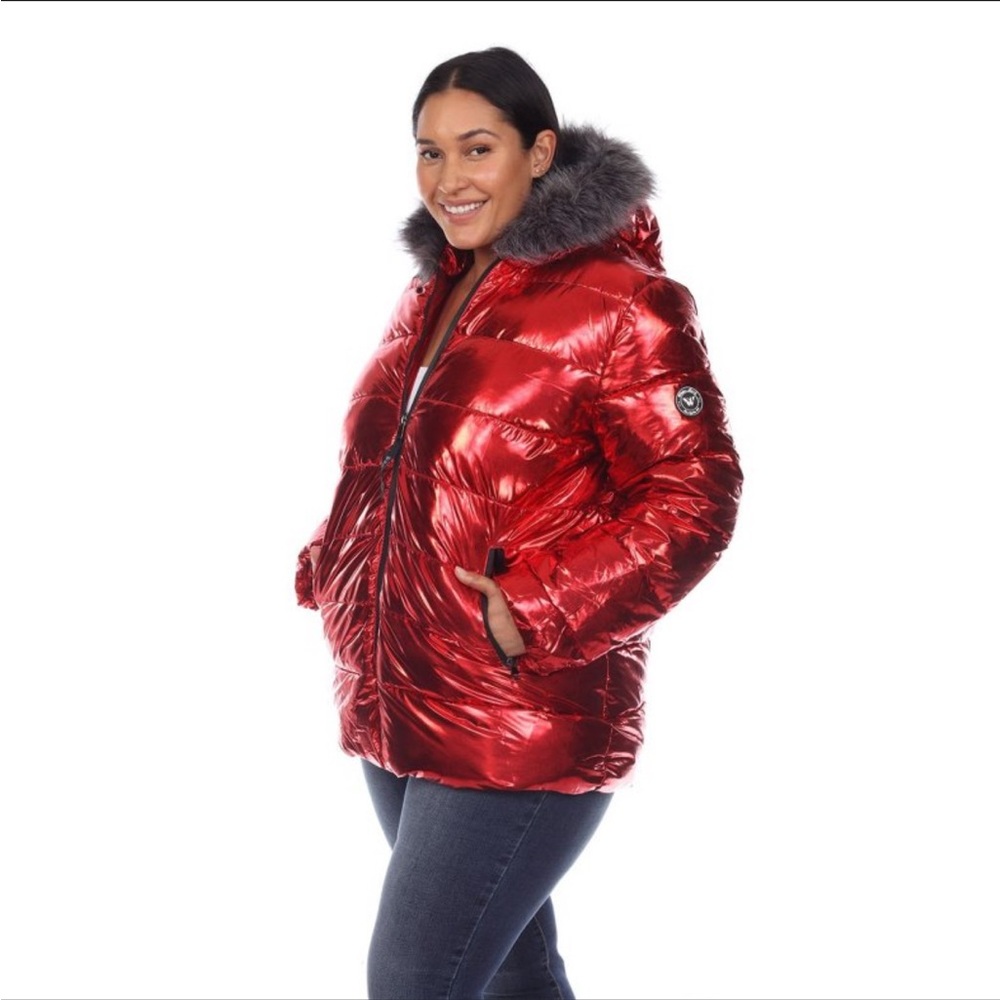 White Mark Women's Plus Size Metallic Zip-Up Quilted Coat - Picture 8 of 9